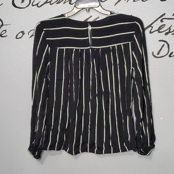 H&M Black, White & Green Striped Scoop Neck Long Sleeve Blouse, 8 - Picture 6 of 7